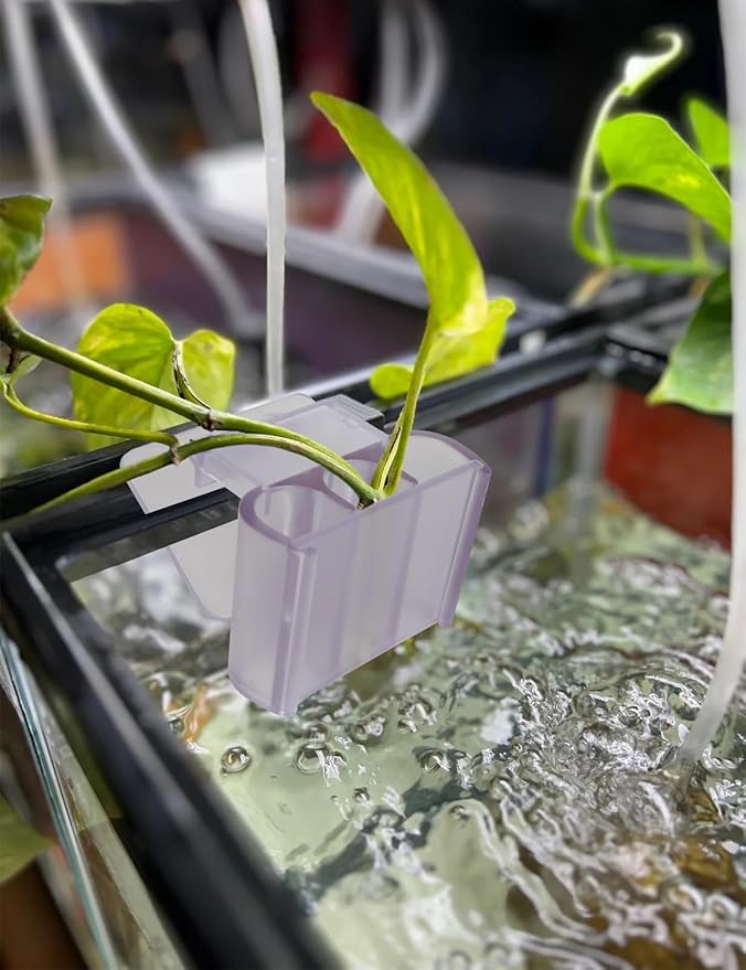 4 Pk Upgraded Aquarium Plant Holder, 3-Hole Hanging Aquarium Plant Holder with Clip, Suitable for Fish Tank Plant Potting, Aquarium Decoration, White