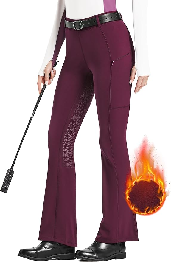 FitsT4 Sports Women's Fleece Lined Bootcut Horse Riding Pants Winter Full Seat Riding Tights with Pockets Equestrian Breeches