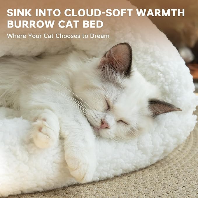Cat Sleeping Bag 4 in 1 Cute Self Warming Cat Bed Cave with Plush Portable Snuggle Sack/Hideway for Indoor Cats & Small Pets Grey 21×17 Inch