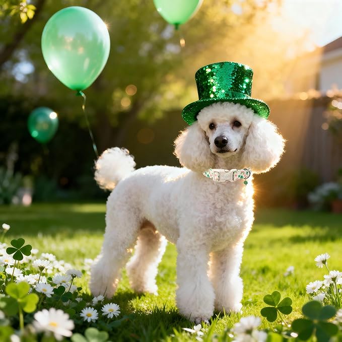 St. Patrick's Day Dog Collar for Large Dogs - Cute Shamrock & Rainbow Print Dog Collars, Irish Green Party Puppy Collar, Lightweight Adjustable St. Patricks Day Pet Collars L