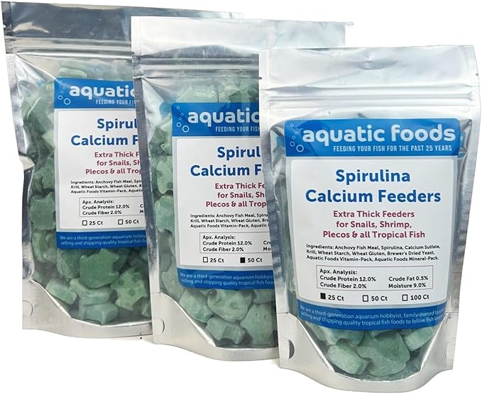 Aquatic Foods Inc. Spirulina Enriched Calcium Feeders for Shrimp, Snails, Crabs, Crayfish, Pleco, Catfish, All Tropical Fish…100 Count Bag