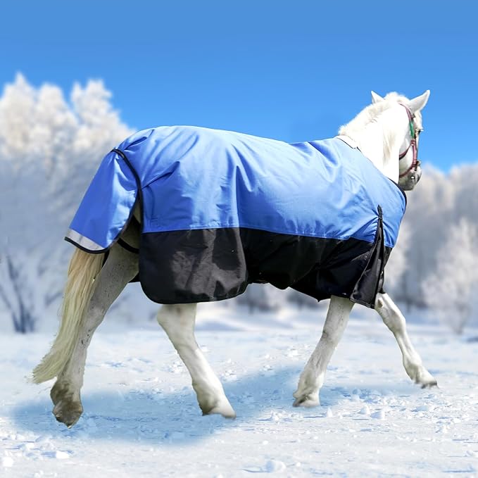 75” Winter Horse Blanket, 1200D Waterproof Poly Horse Turnout Blanket, Tear-Resistant Thick Horse Blanket with Snuggit 220g Filling, Breathable Warmth Turnout Blankets for Horse