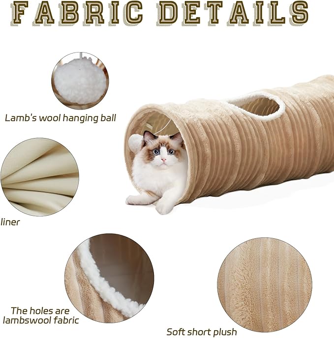 Cat Tunnel for Indoor Cats,Cats Toys Collapsible Tunnel Straight Tube with a Fun Ball and 2 Holes,Cat Play Tunnels,for Rabbits, Ferrets, Puppies & Large Pets,Diameter 11.8 Inch
