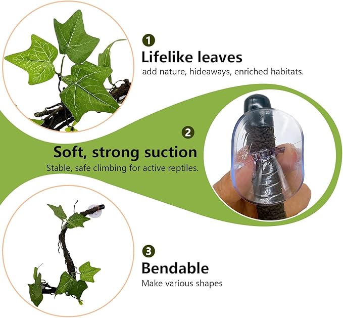 Reptile Climbing Branch Flexible Bend-A-Branch Jungle Vines Terrarium Plant Decoration with Suction Cup for Crested Gecko Chameleon Gecko Snake Tree Frog 2PCS