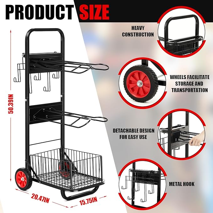 Rolling Saddle Cart with Wheel Saddle Rack Dolly Heavy Duty Horse Equipment Cart Foldable Horse Tack Cart for Storage Moving Organize Transport Supplies(Non Removable Saddle Rack)