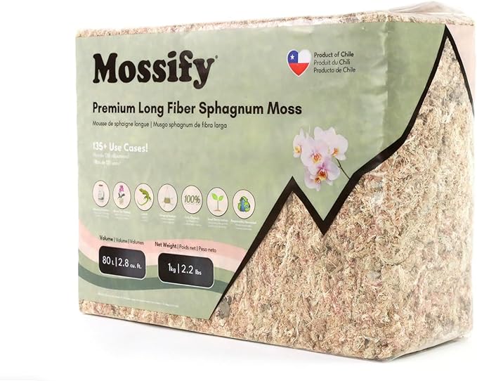 Mossify Premium Sphagnum Moss for Plants 1kg, 2.2 lbs - Long Fiber Moss for Plants Indoor, Orchids, Terrariums, Gardening, Reptiles – Moisture Plant Moss for Propagation, Soil & Habitat Bedding
