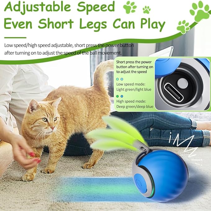Interactive Cat Toys for Indoor Cats, Smart Interactive Cat Toy Ball with Tail Automatic Kitten Toys for Bored Indoor Adult Cats Two Speed Adjustment (Blue&Orange)