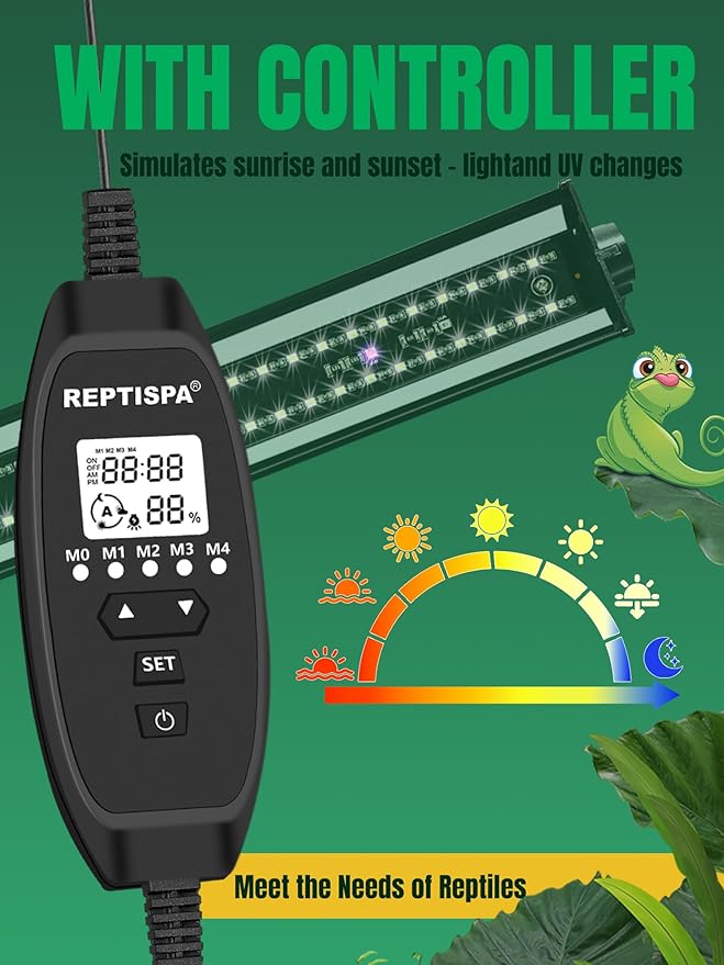 LED UVB Light for Reptiles, 15W 16-Inch Reptile LED Light for Bearded Dragon Lizard Gecko Snake Turtle, Aluminum UVA UVB Lamp Fixture Controller with Dimming and 4 UVI Modes