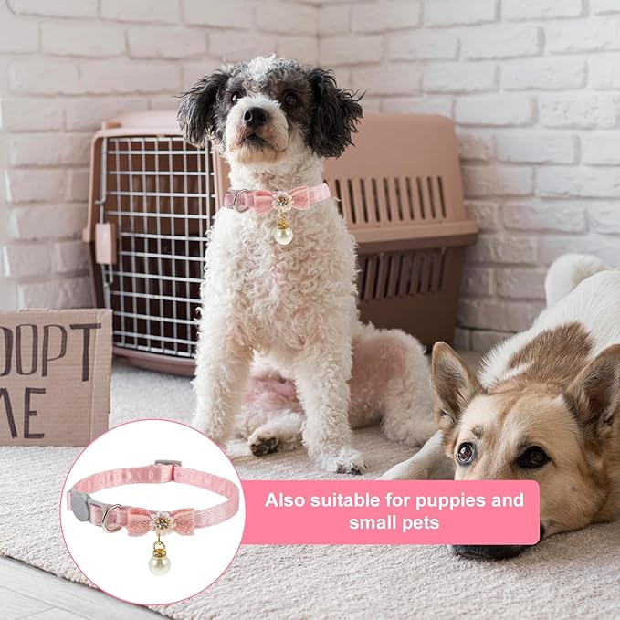Cat Collar Breakaway, Cat Collar with Pearl Pendant Quick Release Safe Buckle Pink Bowtie Adjustable Baby Kitten Collars Cute Cat Collar for Girl Cat (Style2)