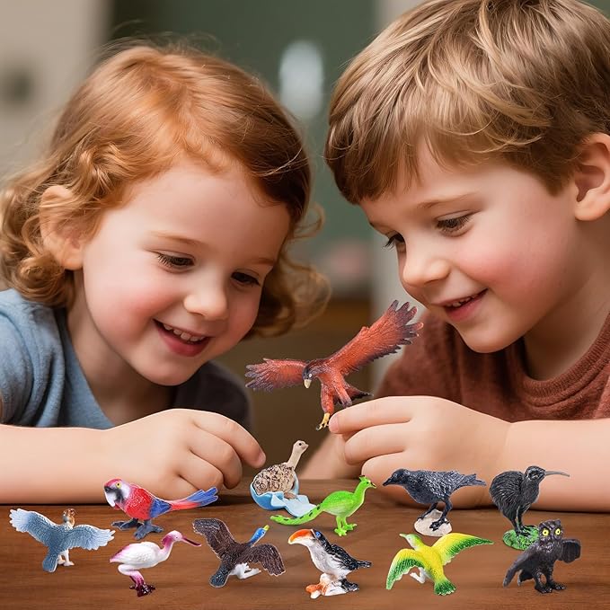SIENON 23Pcs Birds Toys Playset, Assorted Wildlife Bird Figures with Nest, Raven, Kiwi, Ostrich, Macaw, Golden Eagle for Kids Educational Birthday Cake Décor Garden Accessories School Project