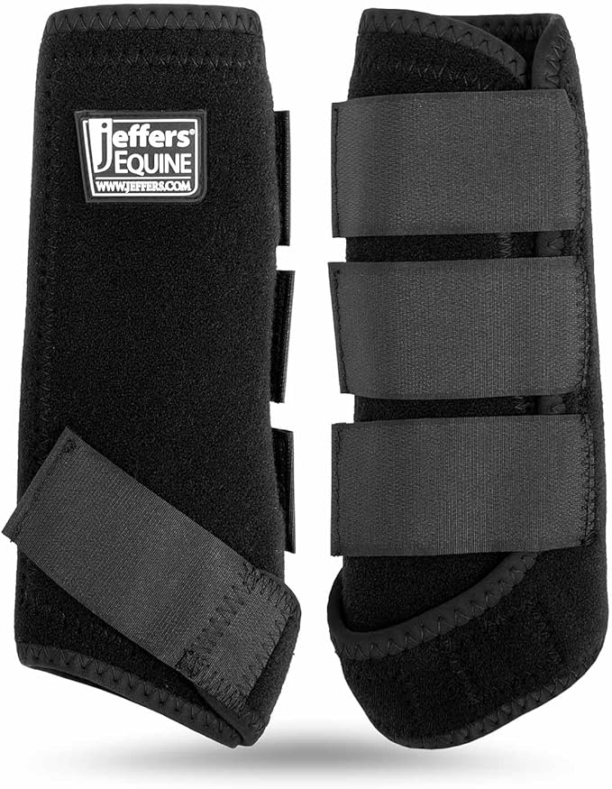 Jeffers Equine Protective Horse Boots 1 Pair Black - Safe Neoprene Leg Guards & Comfortable Fit, Durable Strap Closures, Front & Hind Support, Equestrian Accessories for Travel & Riding - Small
