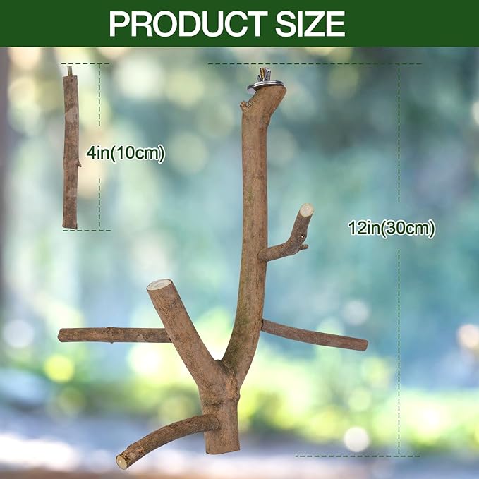 Bird Perch Stand, Natural Vitex Negundo Wood Parrot Perch Bird Cage Branch Perch, Accessories for Parakeets, Cockatiels, Conures, Macaws, Finches, Lovebirds (12" Length)