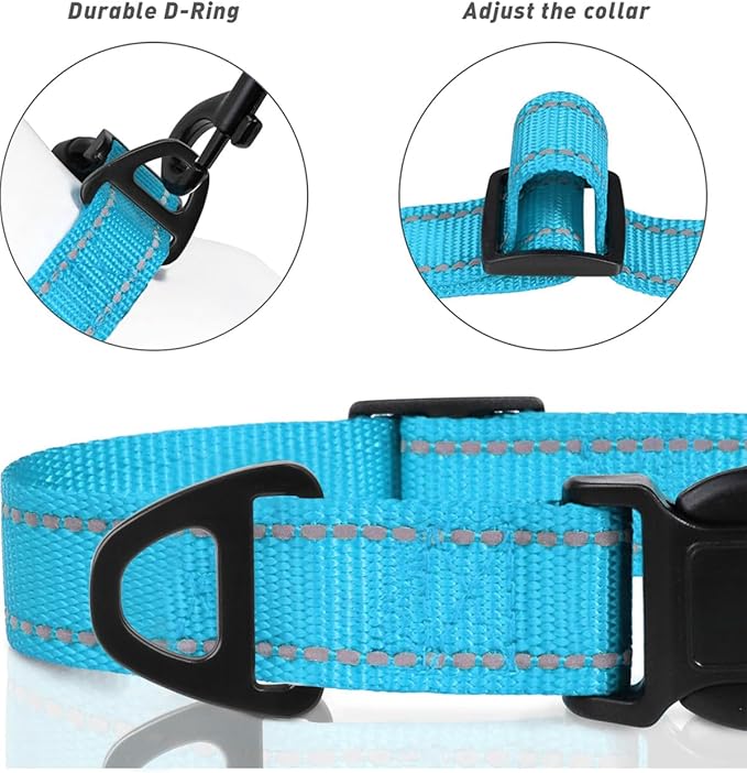 TagME Reflective Nylon Dog Collars, Adjustable Classic Pet Collar with Quick Release Buckle for Extra Small Dogs, Sky Blue, 5/8" Width