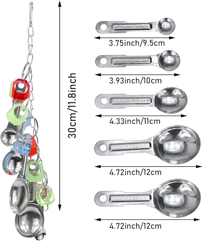 Litewoo Bird Stainless Steel Bell Toys, Safe and Stable Hanging Spoons Pipe Chew Bite Toy（E）