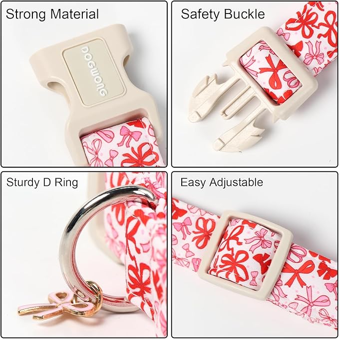 DOGWONG Cute Dog Collar, Pink Bow Pattern Dog Collar, Girl Female Dog Collars with Strong Plastic Buckle for Small Dogs,XS