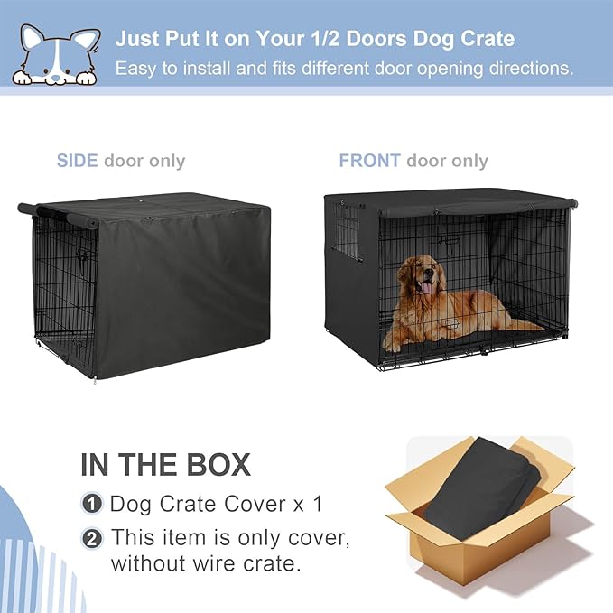 Explore Land Dog Crate Cover Heavy Duty Polyester Pet Kennel Sunshade Universal Fit for 30 inches Wire Cage (Black)