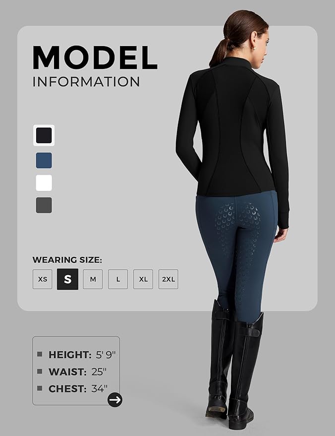 FitsT4 Sports Womens Equestrian Riding Shirts Long Sleeve Fleece Lined Horse Full-Zip Winter Thermal Jackets