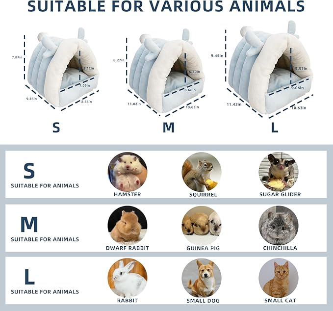 Guinea Pig Hideout, Warm Bed for Guinea Pig,Rabbits, Chinchillas, Cozy Small Animal Winter Shelter (Blue, Large)