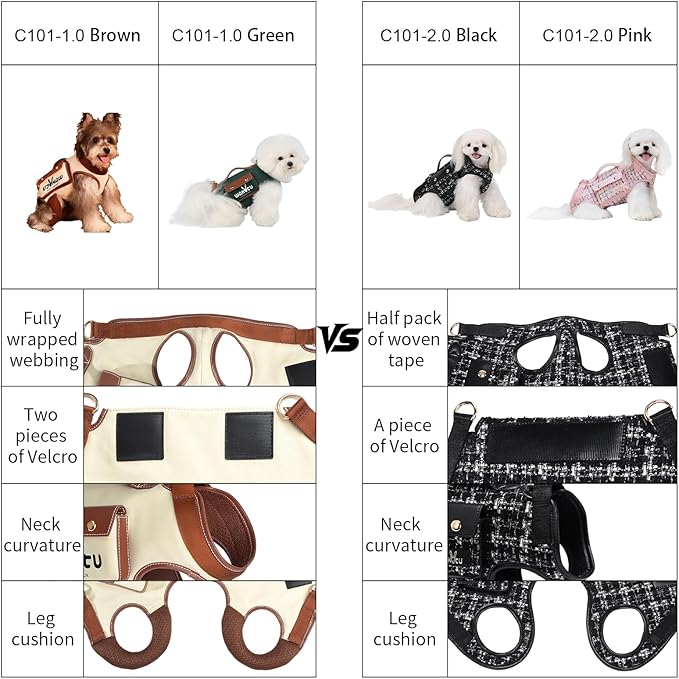 Dog Lift Harness Dog Carrier Dog VES Harness Adjustable Dog Leash with Small Puppy Treat Bag（Black,S）