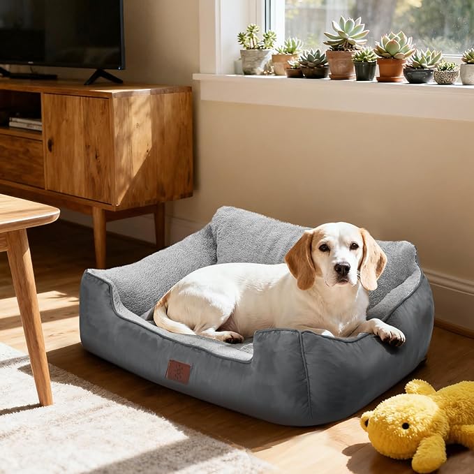 Orthopedic Dog Beds Large Sized Dog, Washable Memory Foam Pet Bed with Sides, Large Pet Couch Sofa with Non-Slip Bottom, 31”x26”x7”, Grey