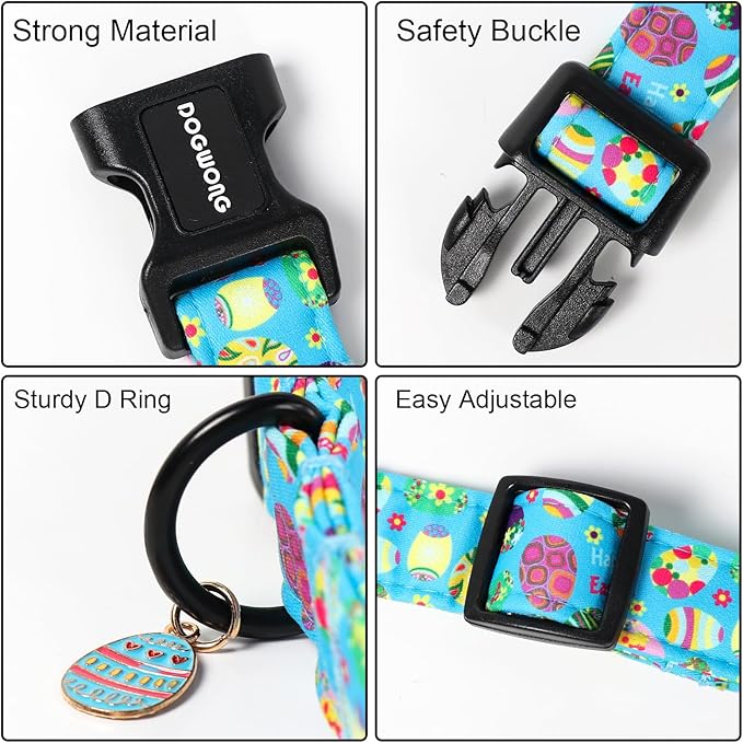 DOGWONG Easter Dog Collar, Cute Easter Egg Pet Collar Durable Holiday Girl Boy Adjustable Cotton Dog Collars with Quick Release Buckle for Small Dogs,S Visit The Elegant Little Tail Store