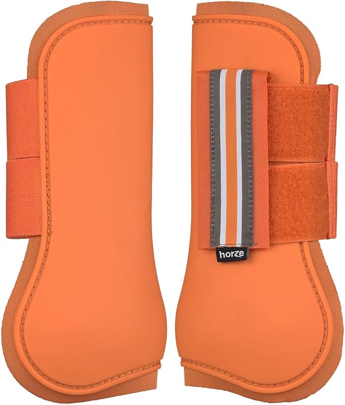 HORZE Adepto Open Front Tendon Boots | Durable Shell with Neoprene Lining - Coral Gold - Horse