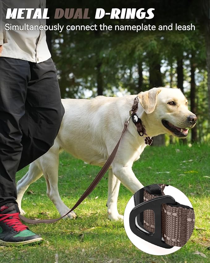 Joytale Airtag Dog Collar, Reflective Pet Collar with Waterproof AirTag Holder, Dual D-Rings, Soft Padded Adjustable for Extra Small and Puppy Dogs, Brown, XS