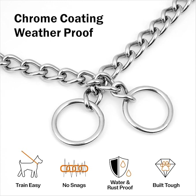 TagME Chain Choke Collar for Dogs, Adjustable Weather Proof Necklace for Small and Puppy Dogs, Alloy Steel Pet Training Collar
