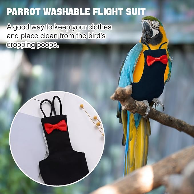 Bird Diaper Washable Reusable Parrot Flight Suit Nappies Protective Breathable Parrot Nappy Clothes for Parakeet, Macaw, Budgie, Canary, Cockatiel (Black, Small)