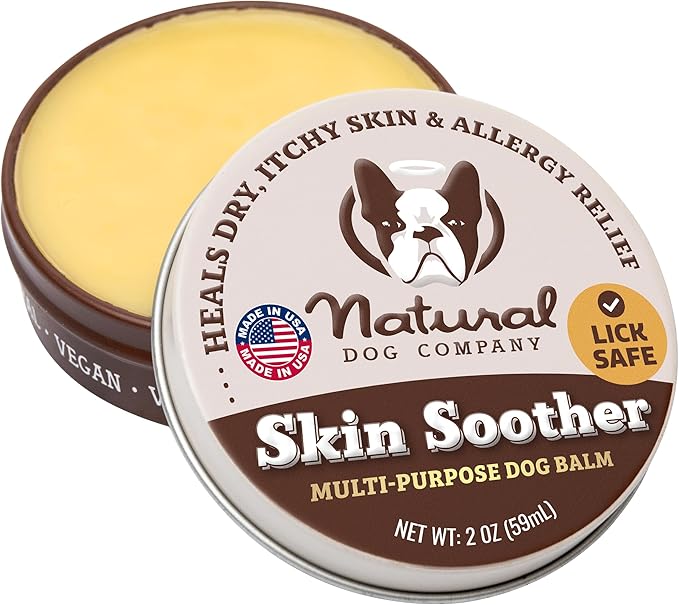 Natural Dog Company Skin Soother Balm for Dogs – 2 oz Tin All Natural Hot Spot & Rash Relief – Organic Itchy Skin Soothing Moisturizer for Dry, Red, Crusty Skin – Lick-Safe Dog Balm, Made in USA