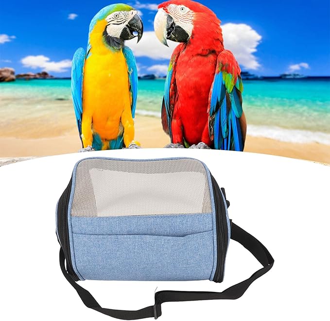 FLEXMAN Bird Carrier Bag, Portable Small Bird Travel Cage, Transparent Lightweight Breathable, Two Way Zipper Parrot Travel Cage with Side Pockets for Parrots, Birds, Hamsters, Small Lizards (Blue)