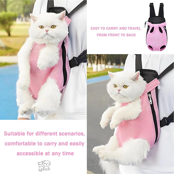 Pet Carrier Backpack, Adjustable Pet Front Carriers for Small Medium Dogs Cats 5-18 Lbs, Legs Out, Dog Cat Carrier Backpack for Hiking,Camping,Traveling,Cycling (Pink, Large（Fit:10-18lb）