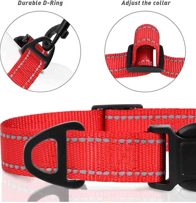 TagME Reflective Nylon Dog Collars, Adjustable Classic Pet Collar with Quick Release Buckle for Small Dogs, Red, 3/4" Width
