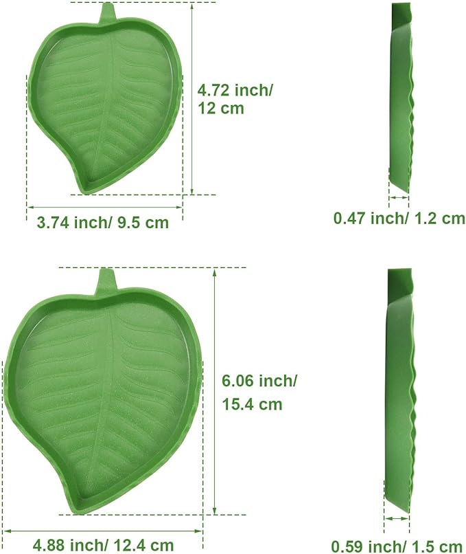 Boao 2 Pieces Leaf Reptile Food Water Bowl Plate Turtle Feeding Dishes for Tortoise Corn Snake Crawl Pet Bearded Dragon, Lizards, Gecko Drinking and Eating, 2 Sizes(Null)