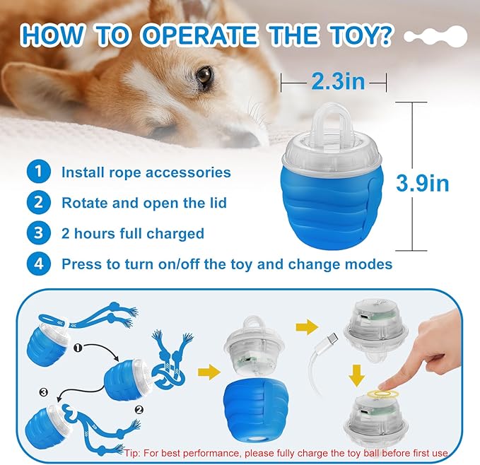 Interactive Dog Toys, [2026 Newly Upgraded] Interactive Dog Ball for Medium/Large Dogs, Automatic Moving Dogs Toy Wicked Ball for Boredom & Training, Play Music, USB Rechargeable(Blue)