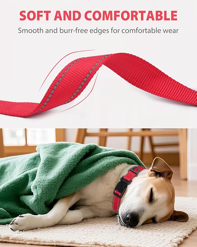 Joytale Large Dog Collar, Reflective and Adjustable Nylon Pet Collar with Quick-Release Buckle for Large Dogs, Red, L
