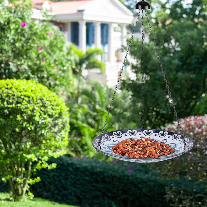 MUMTOP Hanging Bird Bath - Bird Baths for Outdoors, 12 Inch Glass Bird Bath Bowl Outdoor Bird Feeders for Garden Yard and Patio Decor