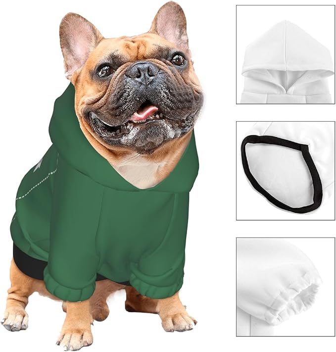 Personalized Dog Hoodie, Custom Dog Costumes for Small Dogs, Holiday Happy Dog Clothes Football Pet Shirt Sweater with Name Number for Girl/Boy Cats/Kitten, Green, XS
