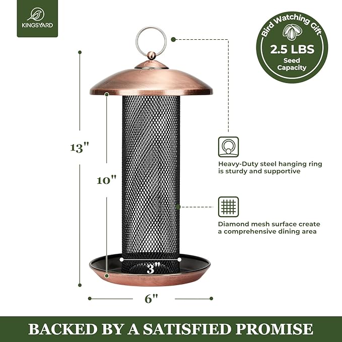 Kingsyard 2 Pack Finch Feeders for Outdoors Hanging, Metal Mesh Tube Bird Feeder for Nyjer/Thistle Seed, 2.5 lbs Large Capacity (Antique Copper)