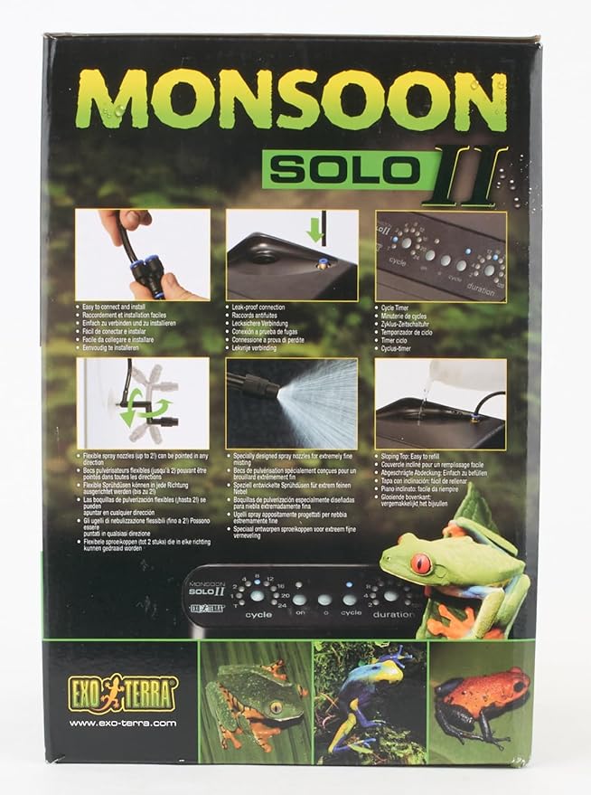 Exo Terra Monsoon Solo II - Programmable Misting System for Reptile Terrariums, Ultimate Humidifier with Multiple Nozzles for Optimal Humidity Control