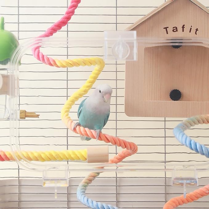 Multi-Color Rope Bird Perch Toys for Parrot Cage Stand, Climbing Swing Accessories for Cockatiel, Parakeets, Budgies, Lovebirds, Conures, Finches - 31.5 inch
