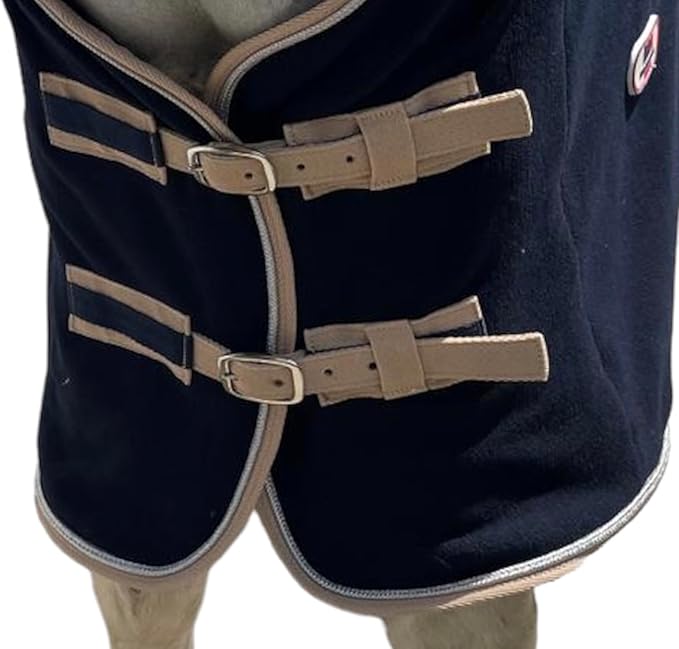 Majestic Ally Anti Pill Fleece Horse Blanket/Sheet with Silver Braided Rope (Navy, 70)