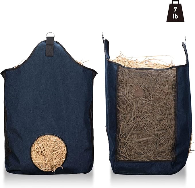 Hay Bags for Horse, Large Capacity Feeding Bag, Hay Nets for Sheep, Goats, Open Feed Hole Hay Feeder for Slow Feeding (Small Blue)