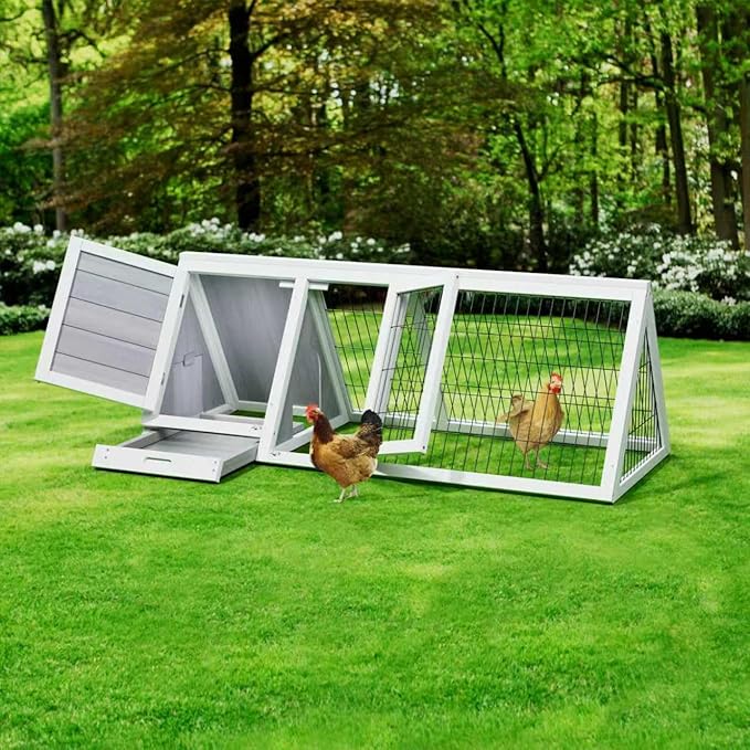 Chicken Coop for 2 Chickens Small Rabbit Hutch Quail Coop Wooden Bunny Cages Outdoor Chicken House w/Ventilating Wire (Wood) (Grey)
