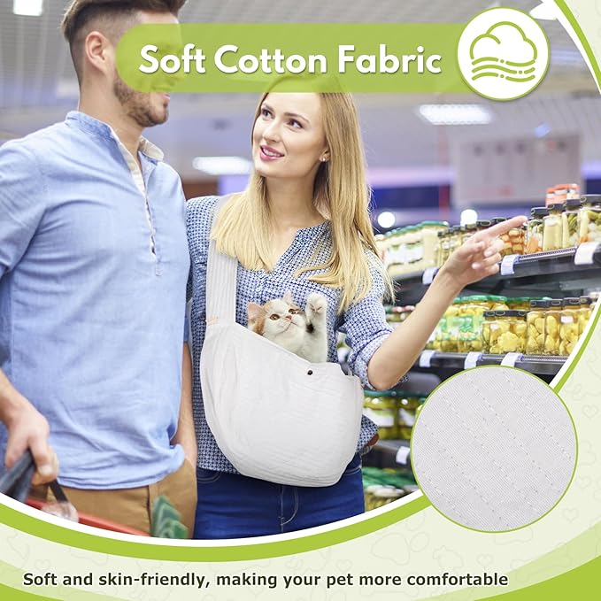 Dog Carrier Sling, Cat Backpack Carrier, Cotton Puppy Carrier Sling, Hands Dog Bag Carrier with Wide Strap Built in Safety Buckle Pocket for Small and Medium Pets (Small)