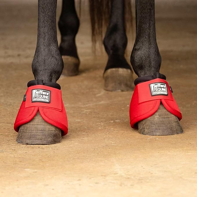 Jeffers Equine No Turn Bell Boots for Horses - Red, Medium | Shock Absorbing Hoof Protection | Secure Double Hook & Loop Closure, Perfect for Travel, Turnout, Training, & Riding - 1 Pair