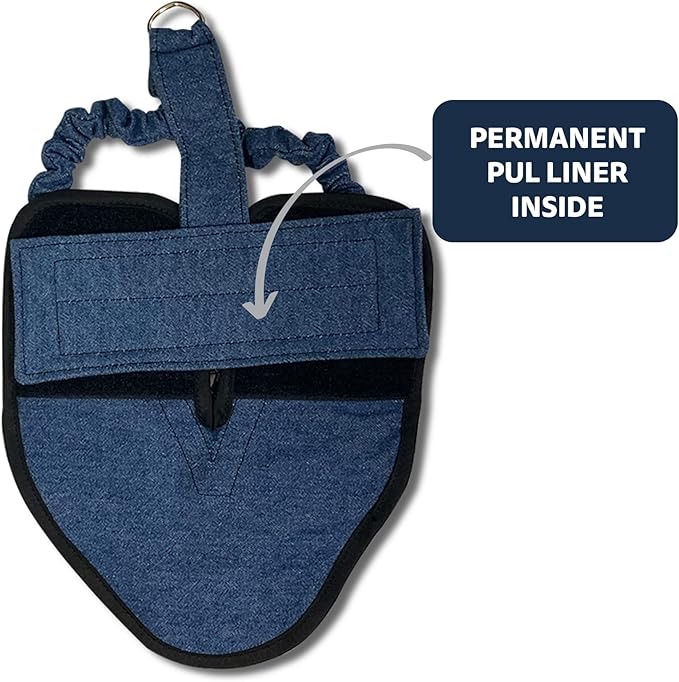 Hen Holster Bird Diaper, Wrap Around - for Hens, Roosters, Ducks, Geese, Leak-Proof Design, Comfortable Fleece Strap Bird Harness with Sewn-in Liner, Secure Hook and Loop Closure - S/M, Denim