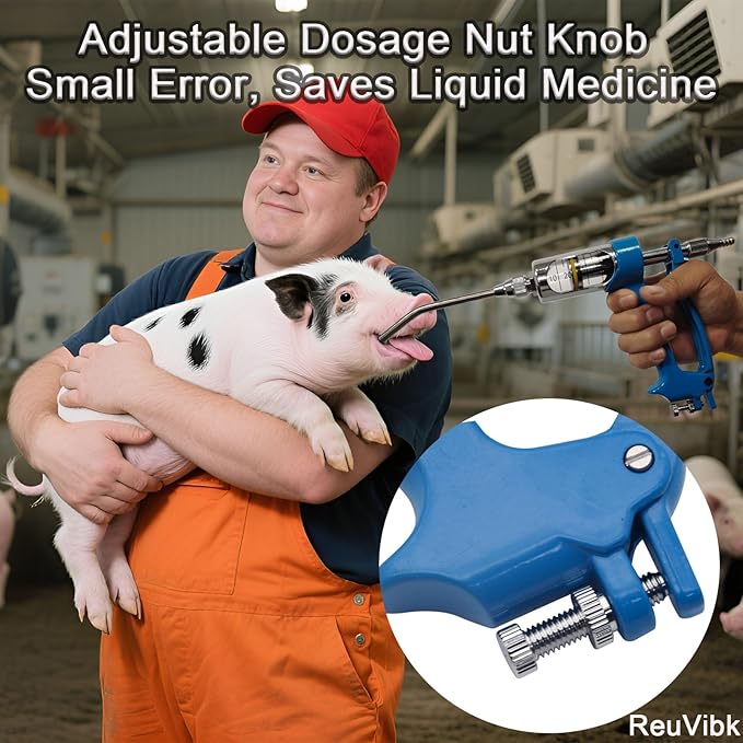 50ML Adjustable Veterinary Metal Feeding Gun, Continuous Drench Gun Continuous Dosing Device Veterinary Medicine Dispenser Husbandry Autonomous Feeding Tool, for Pig Cow, Sheep, Horse