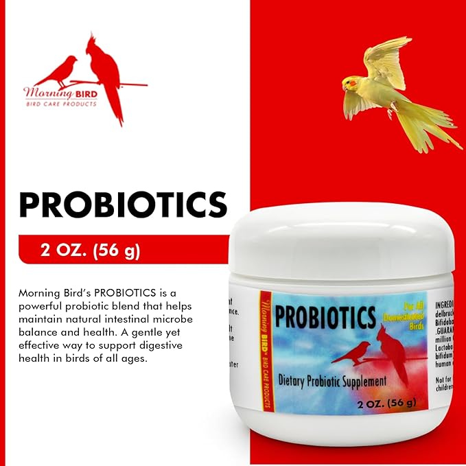 Morning Bird Probiotics for Birds 2 oz – Digestive Health Supplement Supporting Gut Balance, Nutrient Absorption & Immune Support – Easy Mix Powder Supplement for All Bird Species
