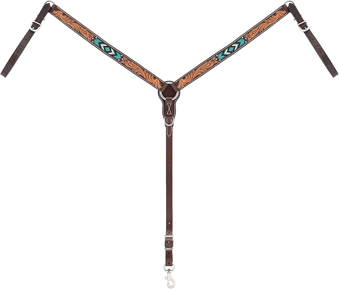 Weaver Leather Turquoise Diamond Beaded Horse Headstall, Leather Headstalls for Horses for Trail Riding, Durable Equine Supplies, Dark Oil